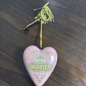 Pink Heart Ornament with Key - best daughter